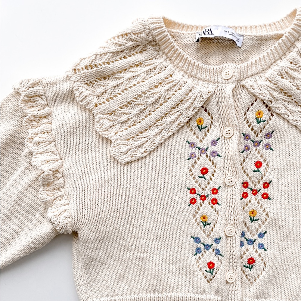 Zara Cottage Embroidered Crochet bib Cardigan